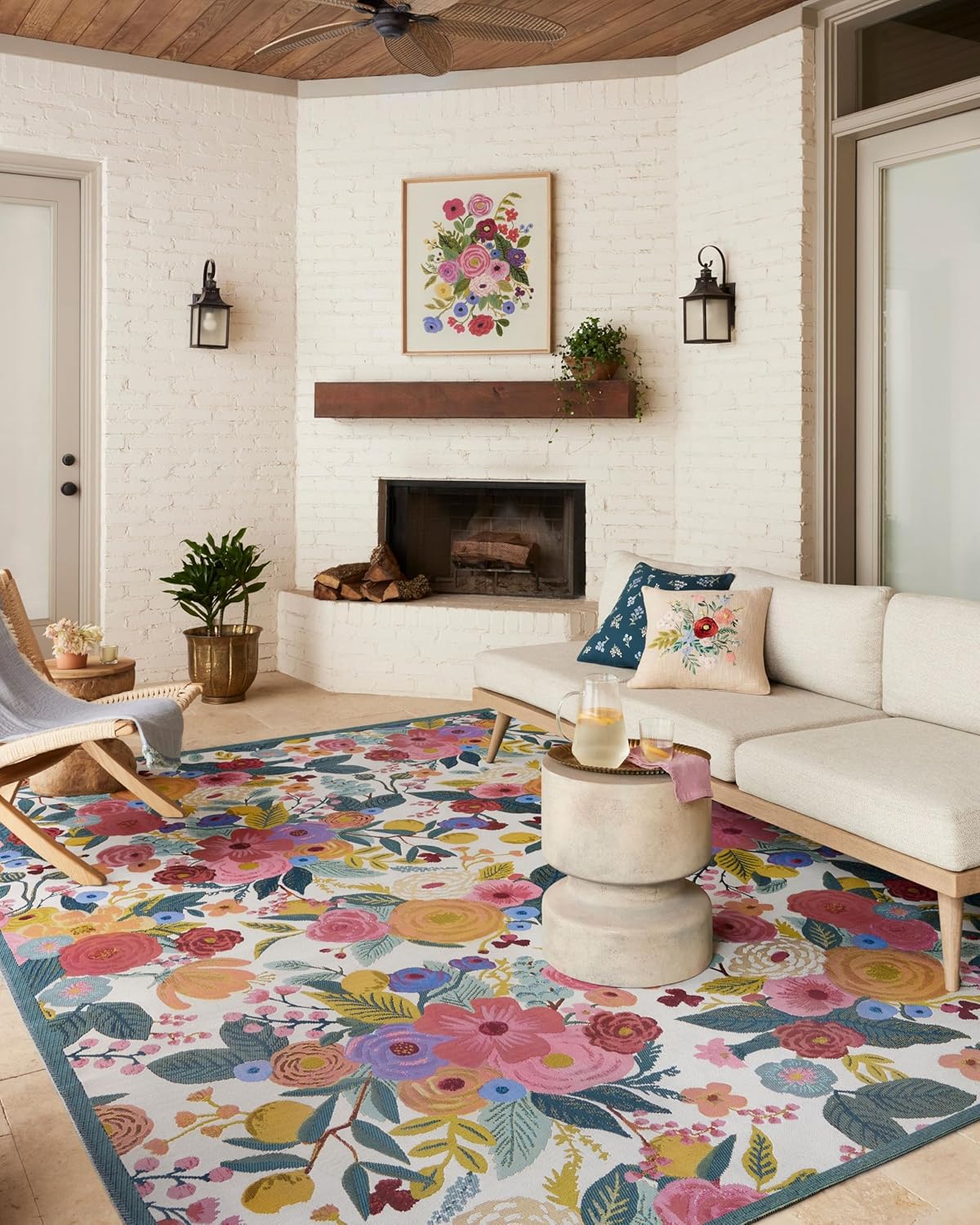 Loloi Rifle Paper Co. Perennial Collection Garden Party PRN-04 Rose/Multi 5'-3" x 7'-8" Indoor/Outdoor Area Rug