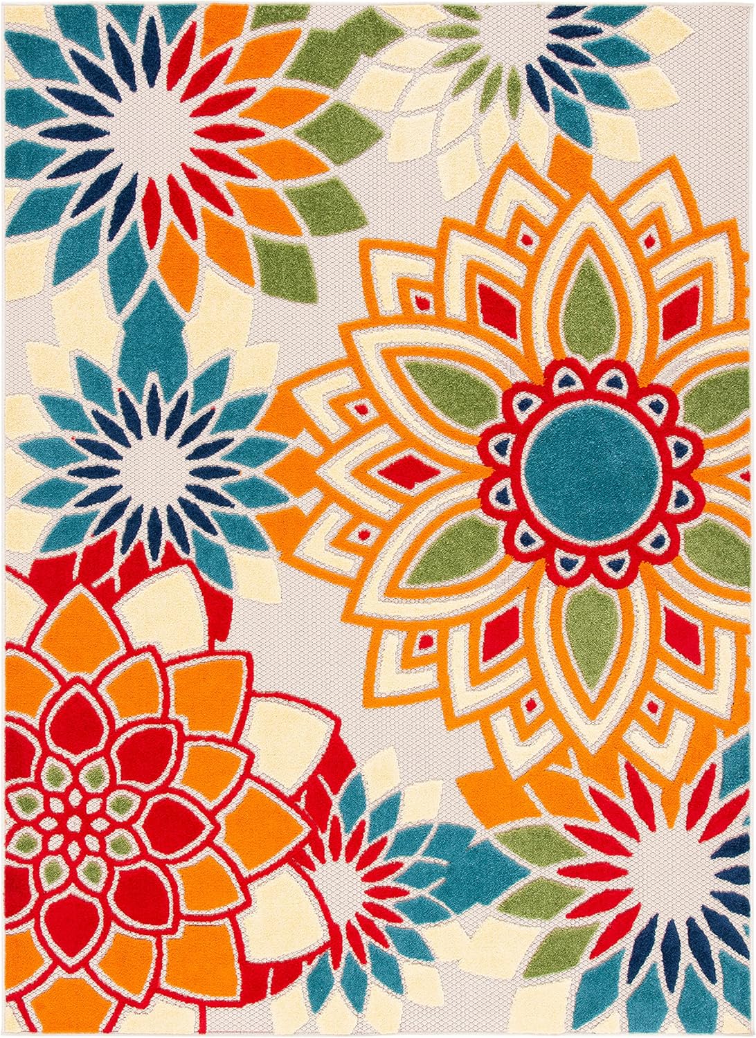 SAFAVIEH Cabana Collection 2'2" x 7' Ivory/Orange CBN328A Floral Indoor/ Outdoor Non-Shedding Easy Cleaning Patio Backyard Porch Deck Mudroom Runner Rug