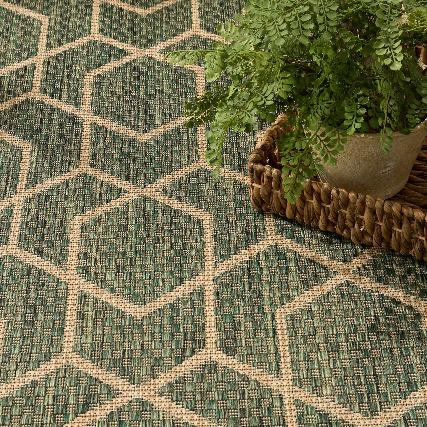 Nourison Horizon Indoor/Outdoor Green 4' x 6' Area Rug - Easy Cleaning, Non Shedding, Bed Room, Living Room, Dining Room, Kitchen (4' x 6')