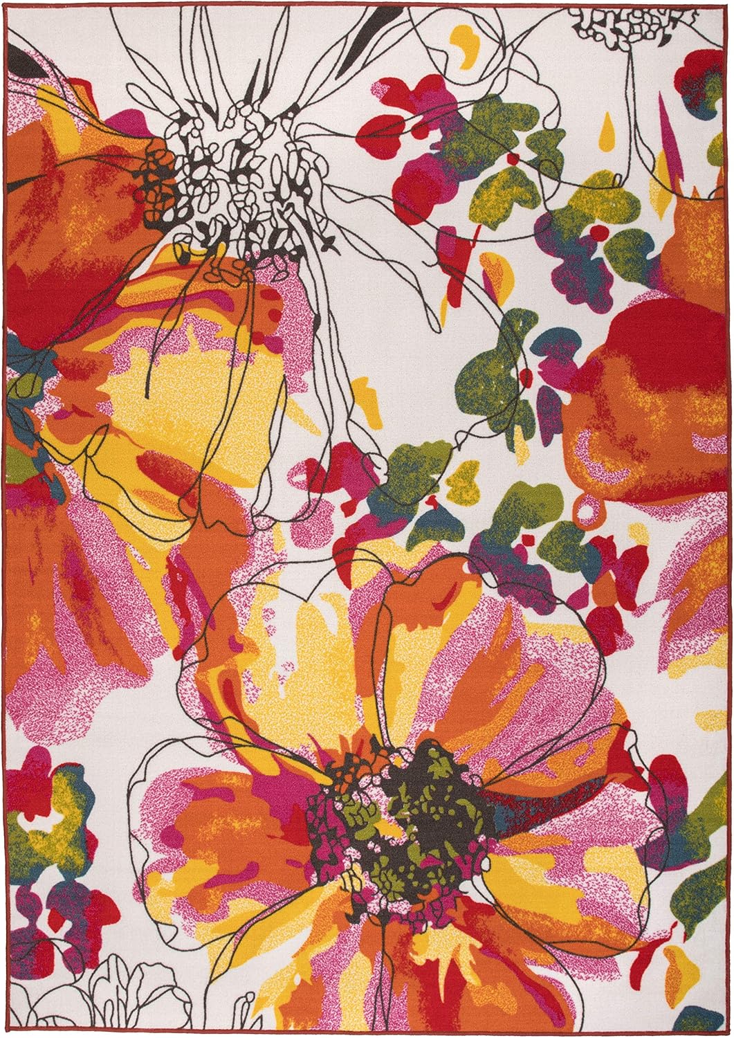 Rugshop Modern Bright Flowers Non-Slip (Non-Skid) Area Rug 8 x 10 (7' 10" x 10') Multi