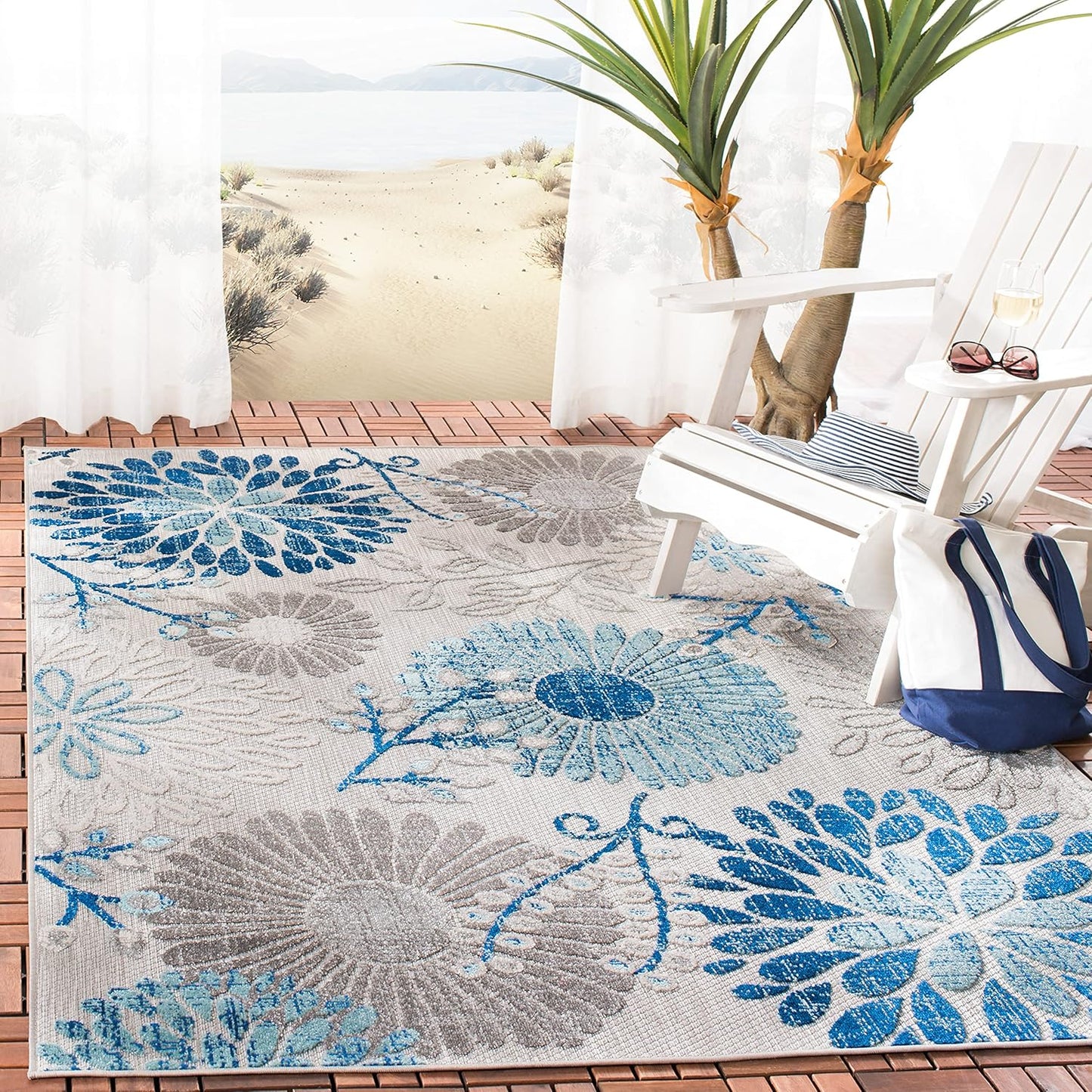 SAFAVIEH Cabana Collection 3' Round Cream/Red CBN832A Floral Indoor/ Outdoor Non-Shedding Easy Cleaning Patio Backyard Deck Porch Mudroom Area Rug