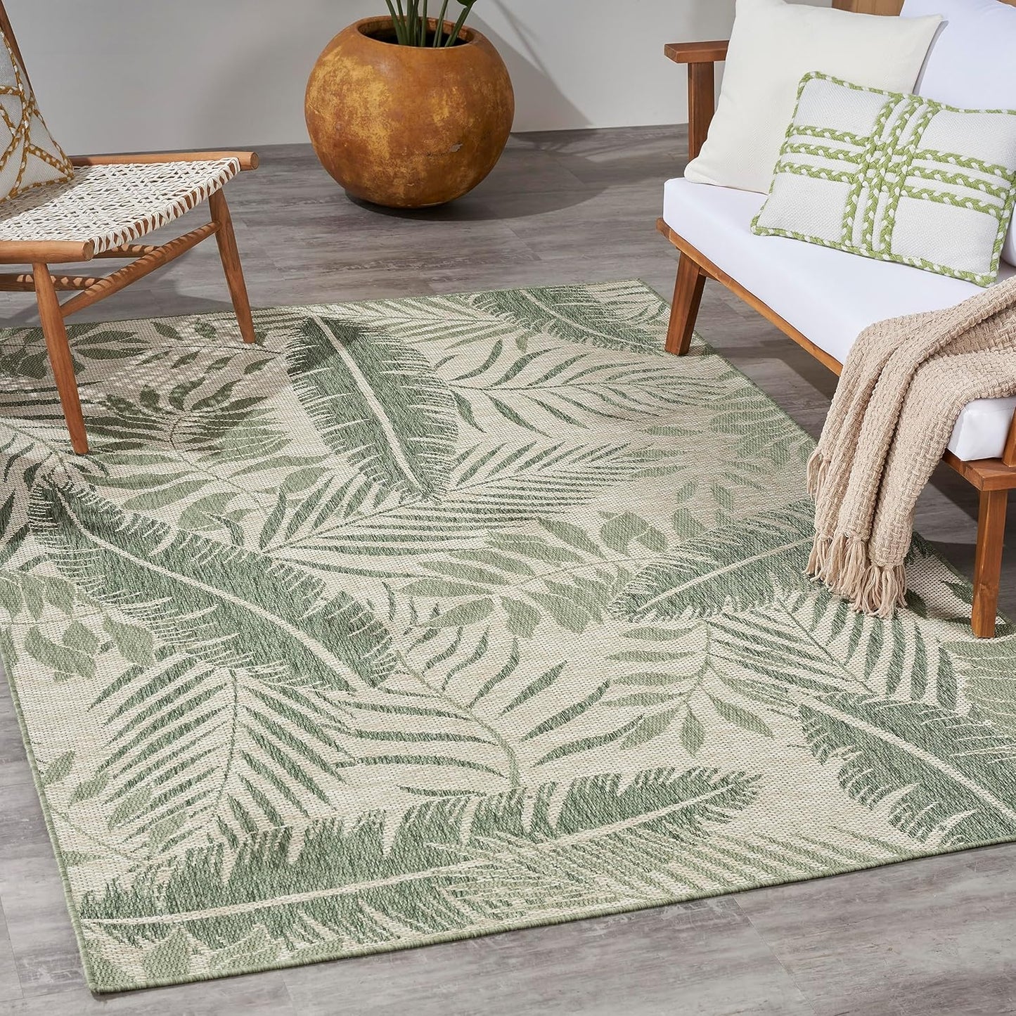Nourison Home Garden Oasis Indoor/Outdoor Ivory Green 6' x 9' Area Rug, Easy Cleaning, Non Shedding, Bed Room, Living Room, Dining Room, Backyard, Deck, Patio (6x9)