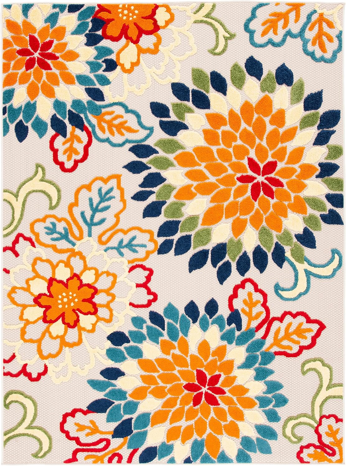 SAFAVIEH Cabana Collection Area Rug - 5'3" x 7'7", Ivory & Orange, Floral Design, Non-Shedding & Easy Care, Indoor/Outdoor & Washable-Ideal for Patio, Backyard, Mudroom (CBN391A)