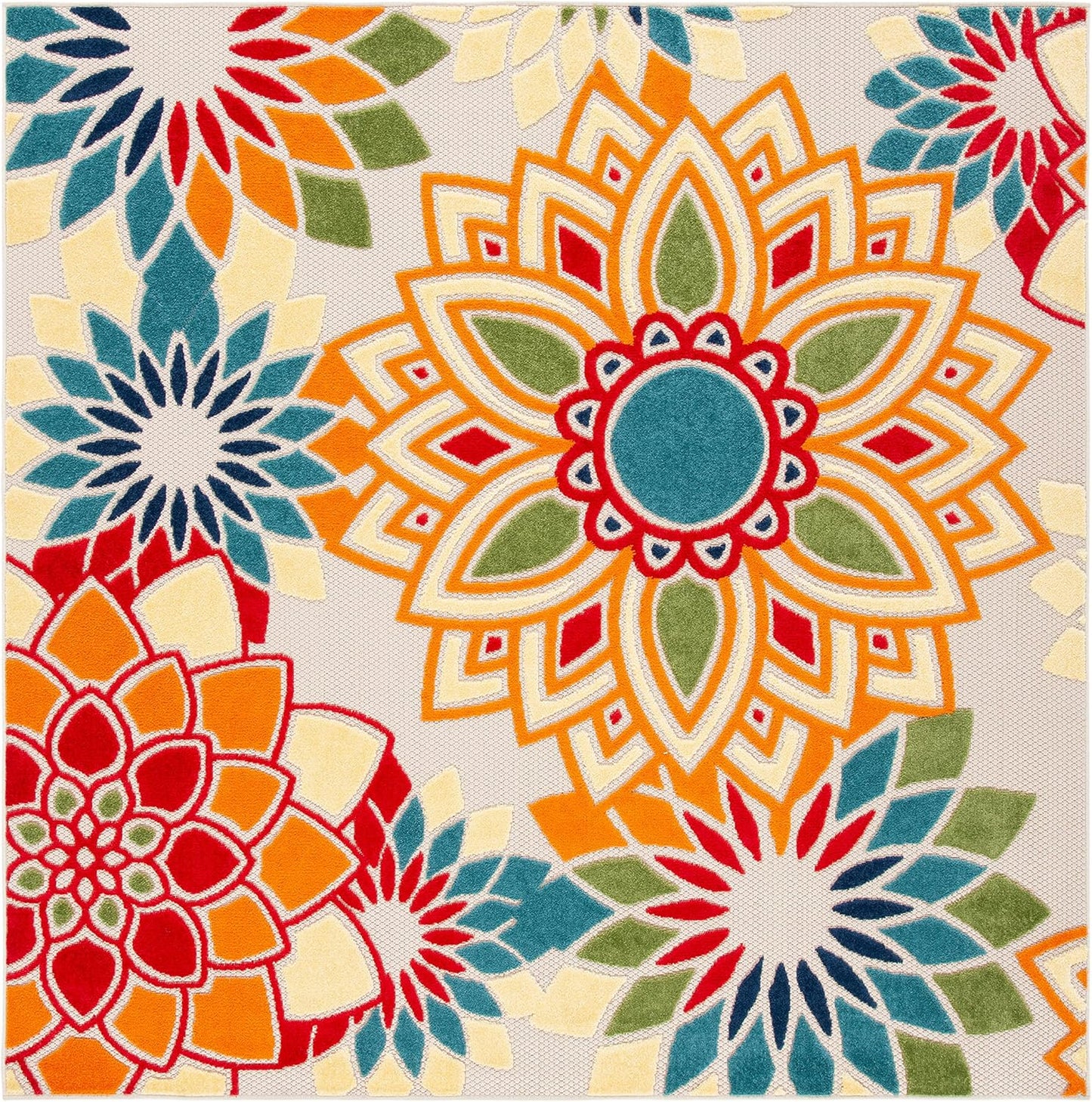 SAFAVIEH Cabana Collection 2'2" x 7' Ivory/Orange CBN328A Floral Indoor/ Outdoor Non-Shedding Easy Cleaning Patio Backyard Porch Deck Mudroom Runner Rug