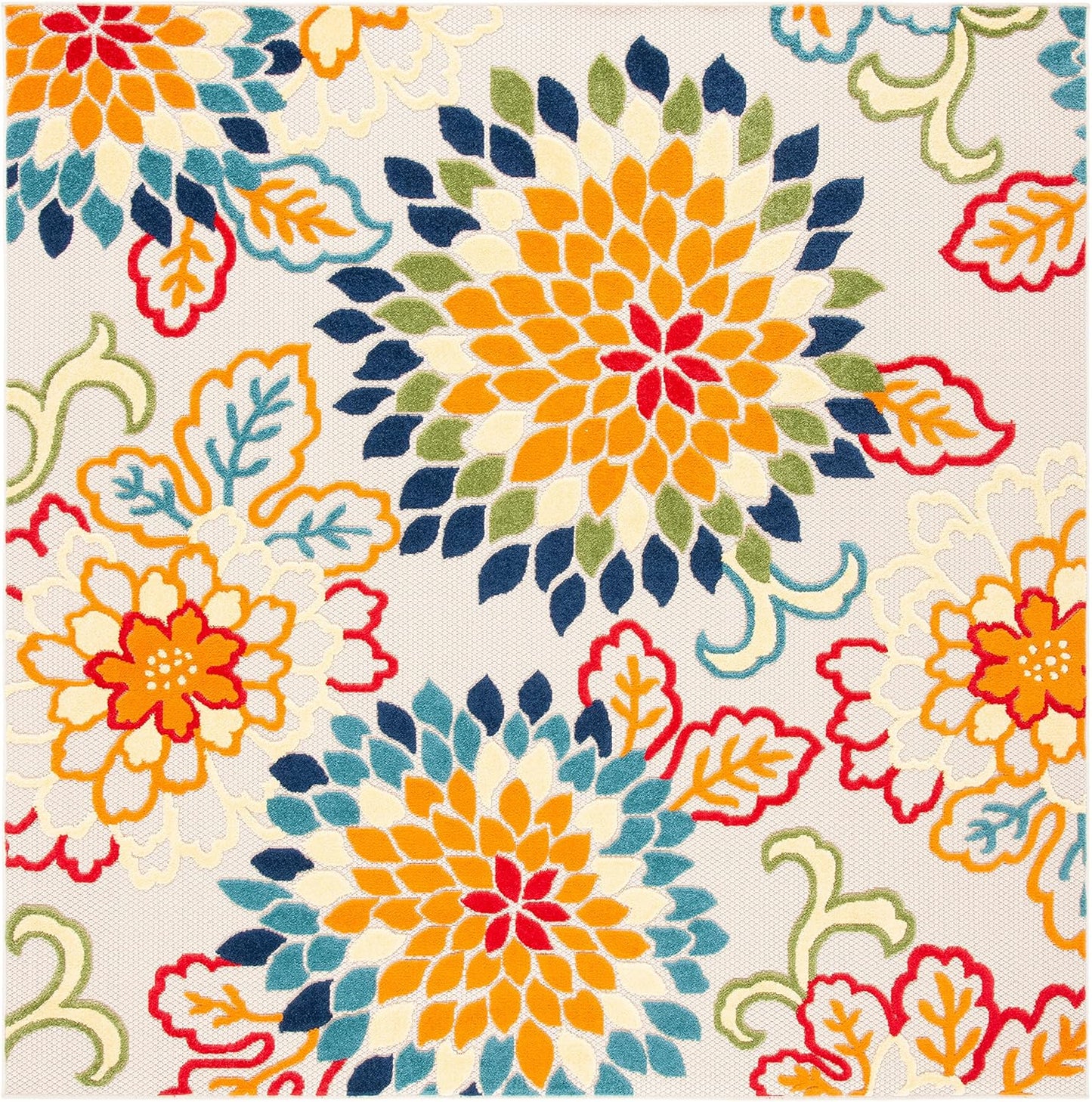 SAFAVIEH Cabana Collection Area Rug - 5'3" x 7'7", Ivory & Orange, Floral Design, Non-Shedding & Easy Care, Indoor/Outdoor & Washable-Ideal for Patio, Backyard, Mudroom (CBN391A)