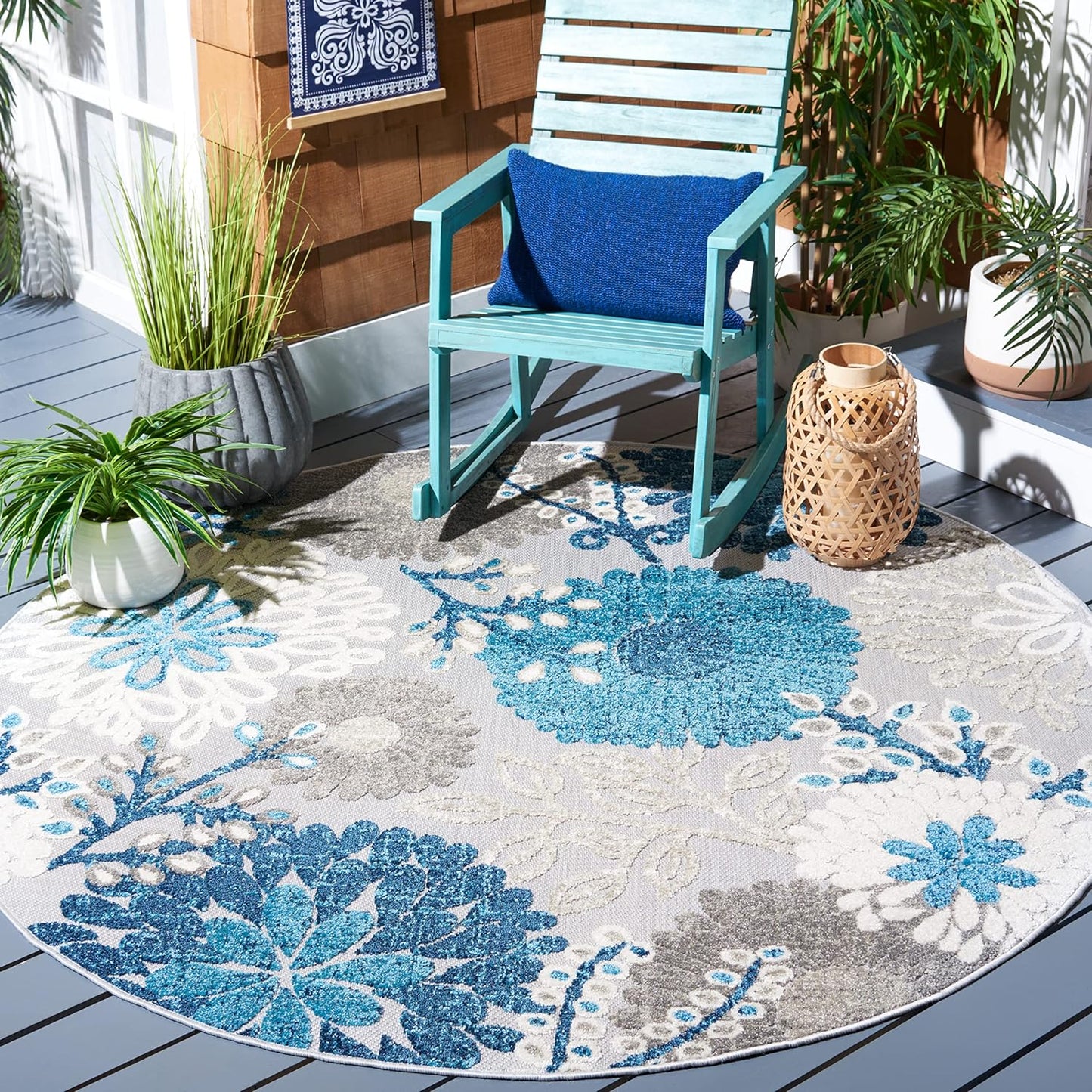 SAFAVIEH Cabana Collection 3' Round Cream/Red CBN832A Floral Indoor/ Outdoor Non-Shedding Easy Cleaning Patio Backyard Deck Porch Mudroom Area Rug
