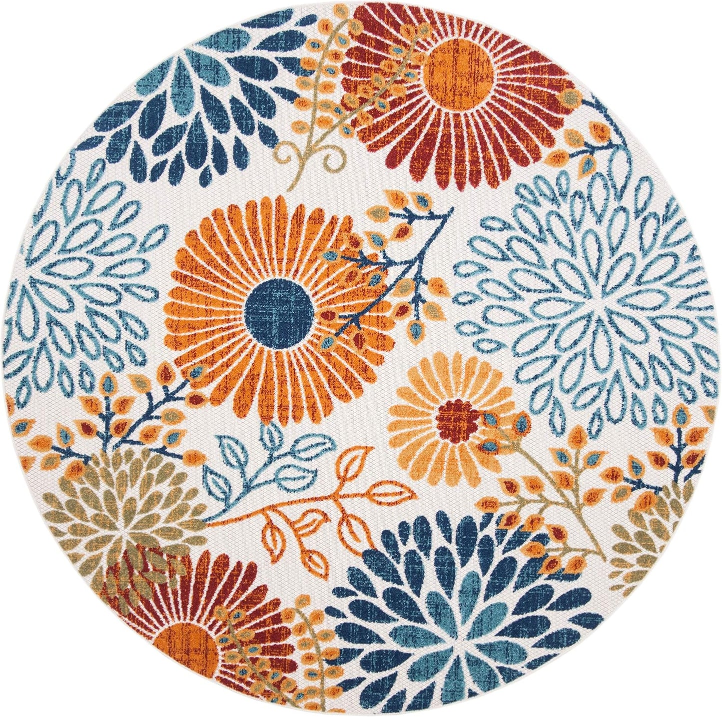 SAFAVIEH Cabana Collection 3' Round Cream/Red CBN832A Floral Indoor/ Outdoor Non-Shedding Easy Cleaning Patio Backyard Deck Porch Mudroom Area Rug