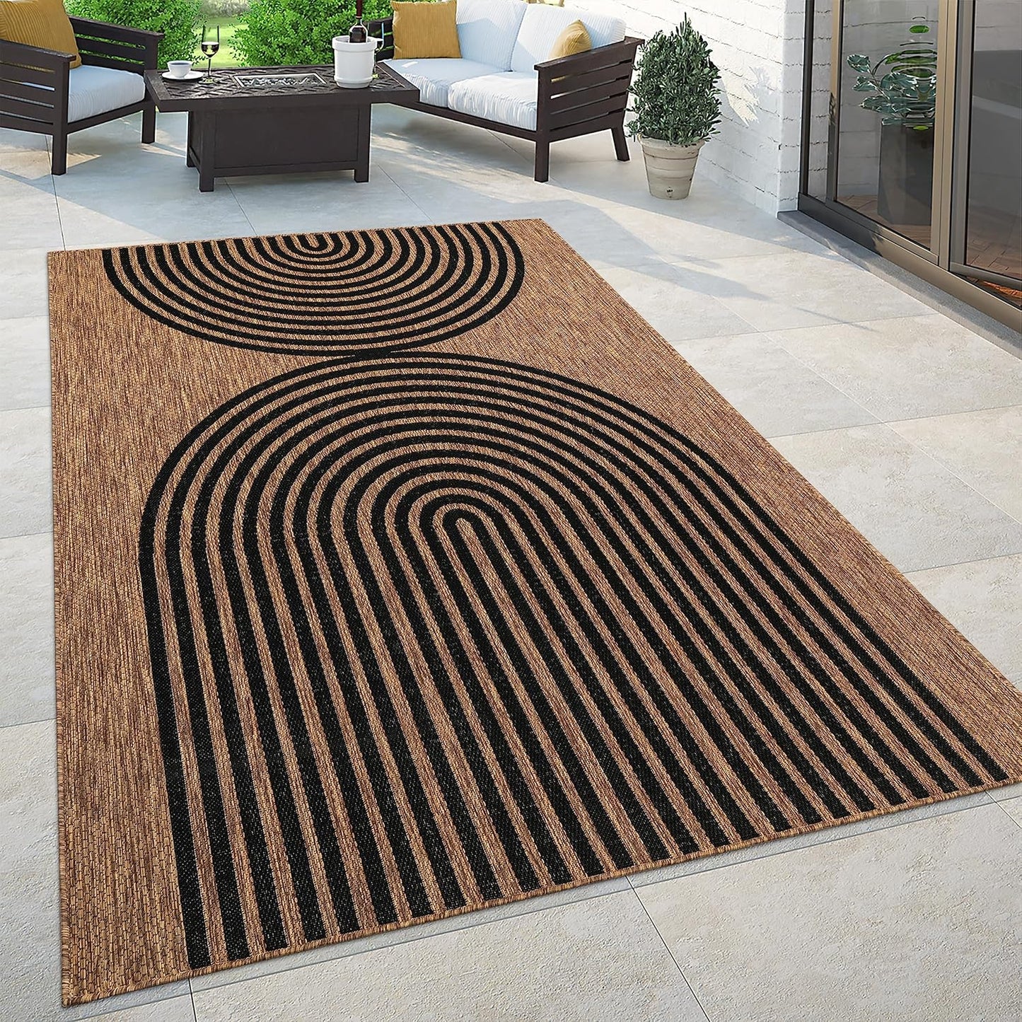 Paco Home Indoor and Outdoor Rug Boho Abstract Line Pattern in Beige, Size: 2'8" x 4'11"