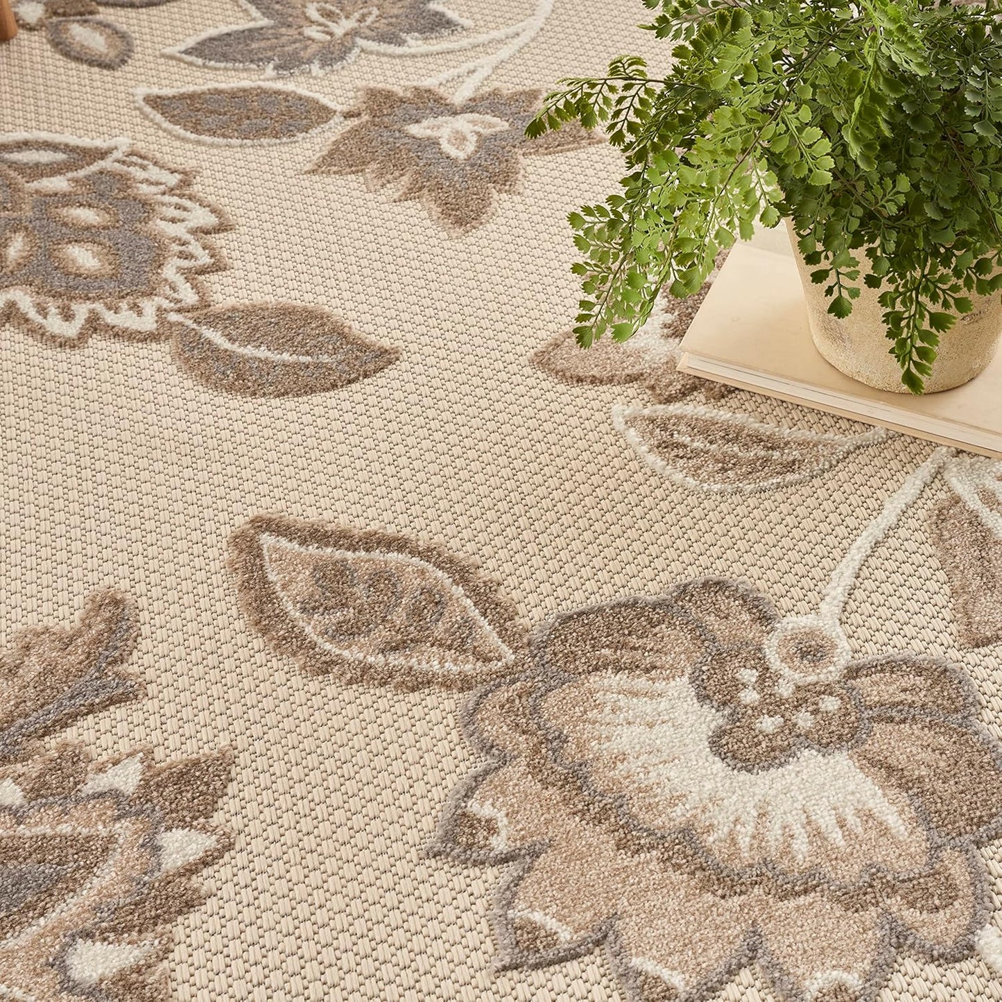 Nourison Home Aloha Indoor/Outdoor Beige 5'3" x 7'5" Area Rug, Easy Cleaning, Non Shedding, Bed Room, Living Room, Dining Room, Kitchen (5x7)
