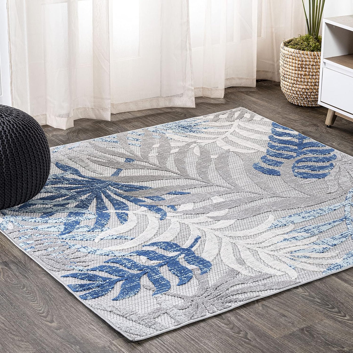 JONATHAN Y AMC100B-8 Tropics Palm Leaves Indoor Outdoor Area Rug Bohemian Floral Easy Cleaning High Traffic Bedroom Kitchen Backyard Patio Porch Non Shedding, 8 X 10, Cream/Orange