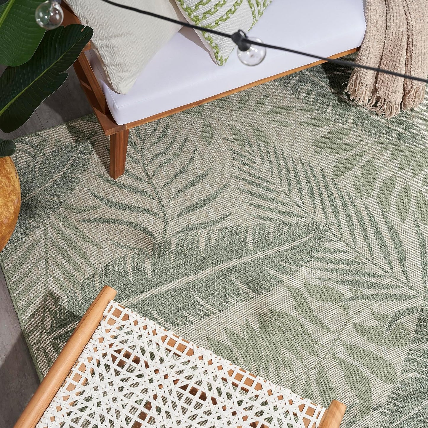 Nourison Home Garden Oasis Indoor/Outdoor Ivory Green 6' x 9' Area Rug, Easy Cleaning, Non Shedding, Bed Room, Living Room, Dining Room, Backyard, Deck, Patio (6x9)