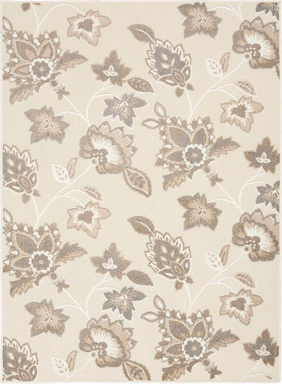 Nourison Home Aloha Indoor/Outdoor Beige 5'3" x 7'5" Area Rug, Easy Cleaning, Non Shedding, Bed Room, Living Room, Dining Room, Kitchen (5x7)