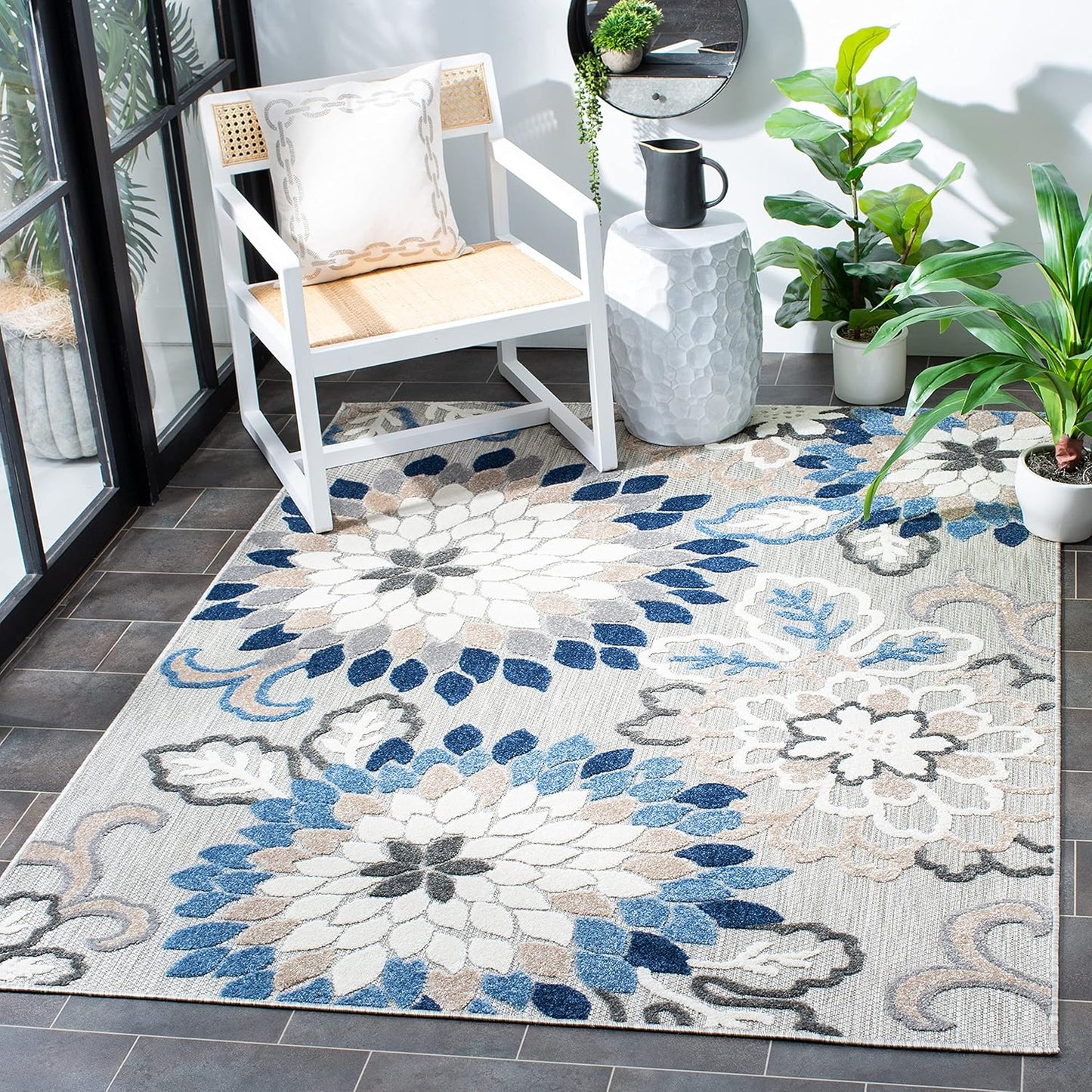 SAFAVIEH Cabana Collection Area Rug - 5'3" x 7'7", Ivory & Orange, Floral Design, Non-Shedding & Easy Care, Indoor/Outdoor & Washable-Ideal for Patio, Backyard, Mudroom (CBN391A)