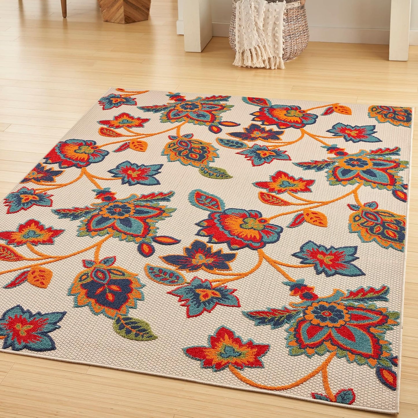 Nourison Home Aloha Indoor/Outdoor Beige 5'3" x 7'5" Area Rug, Easy Cleaning, Non Shedding, Bed Room, Living Room, Dining Room, Kitchen (5x7)