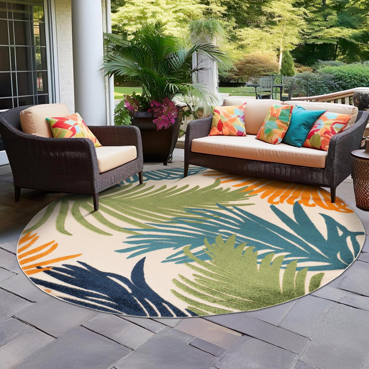 Rugshop Lucca Contemporary Floral Indoor/Outdoor Area Rug 5' x 7' Navy