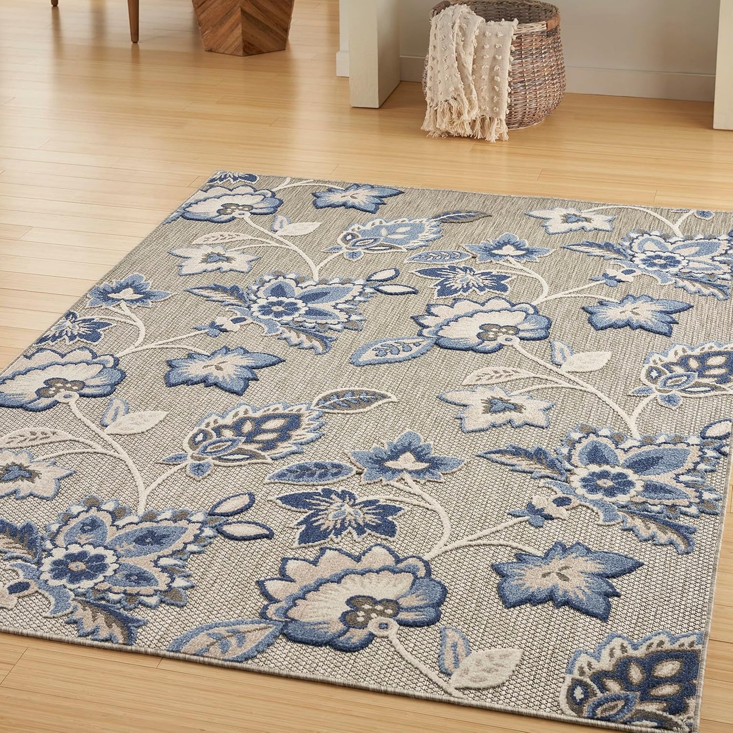 Nourison Home Aloha Indoor/Outdoor Beige 5'3" x 7'5" Area Rug, Easy Cleaning, Non Shedding, Bed Room, Living Room, Dining Room, Kitchen (5x7)