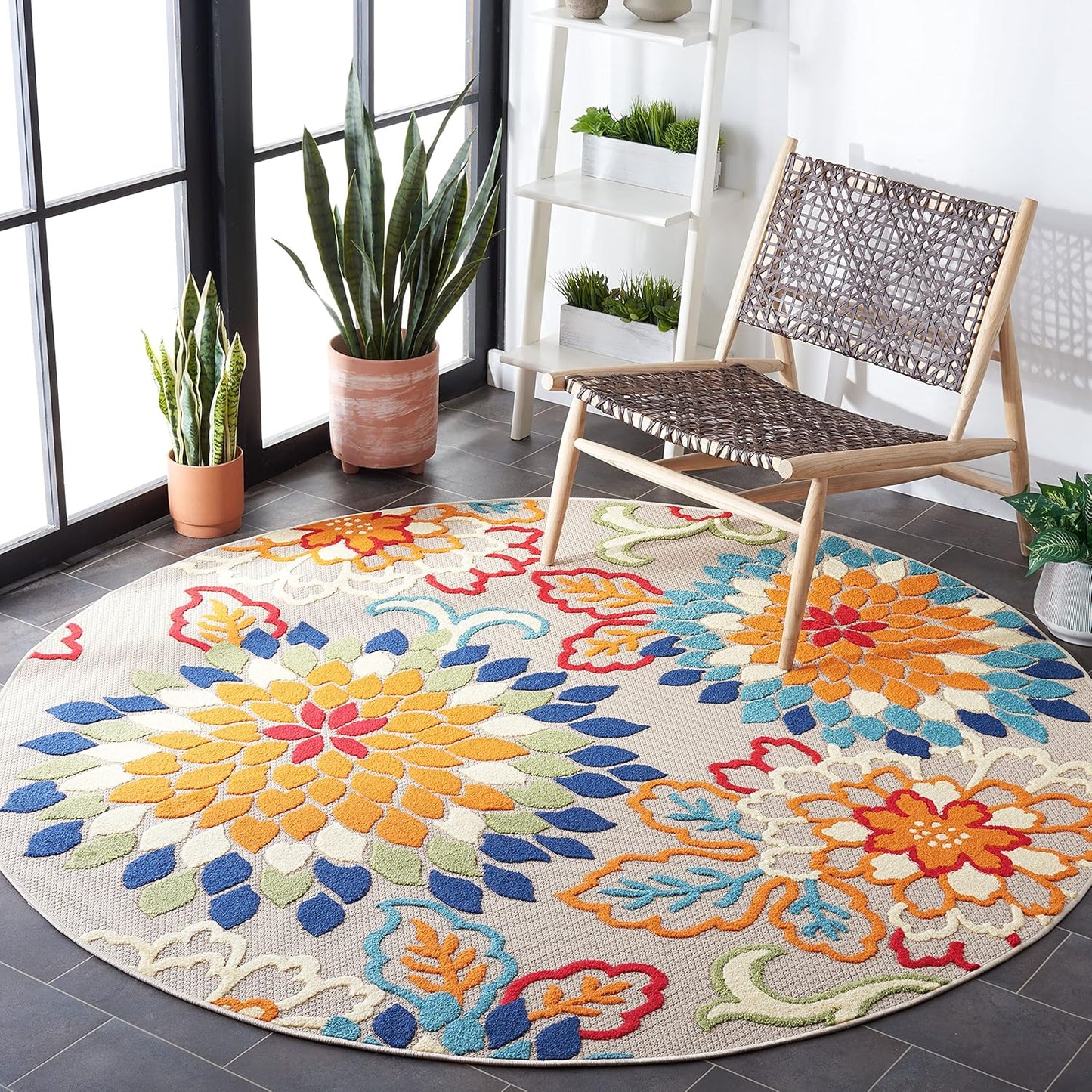 SAFAVIEH Cabana Collection Area Rug - 5'3" x 7'7", Ivory & Orange, Floral Design, Non-Shedding & Easy Care, Indoor/Outdoor & Washable-Ideal for Patio, Backyard, Mudroom (CBN391A)