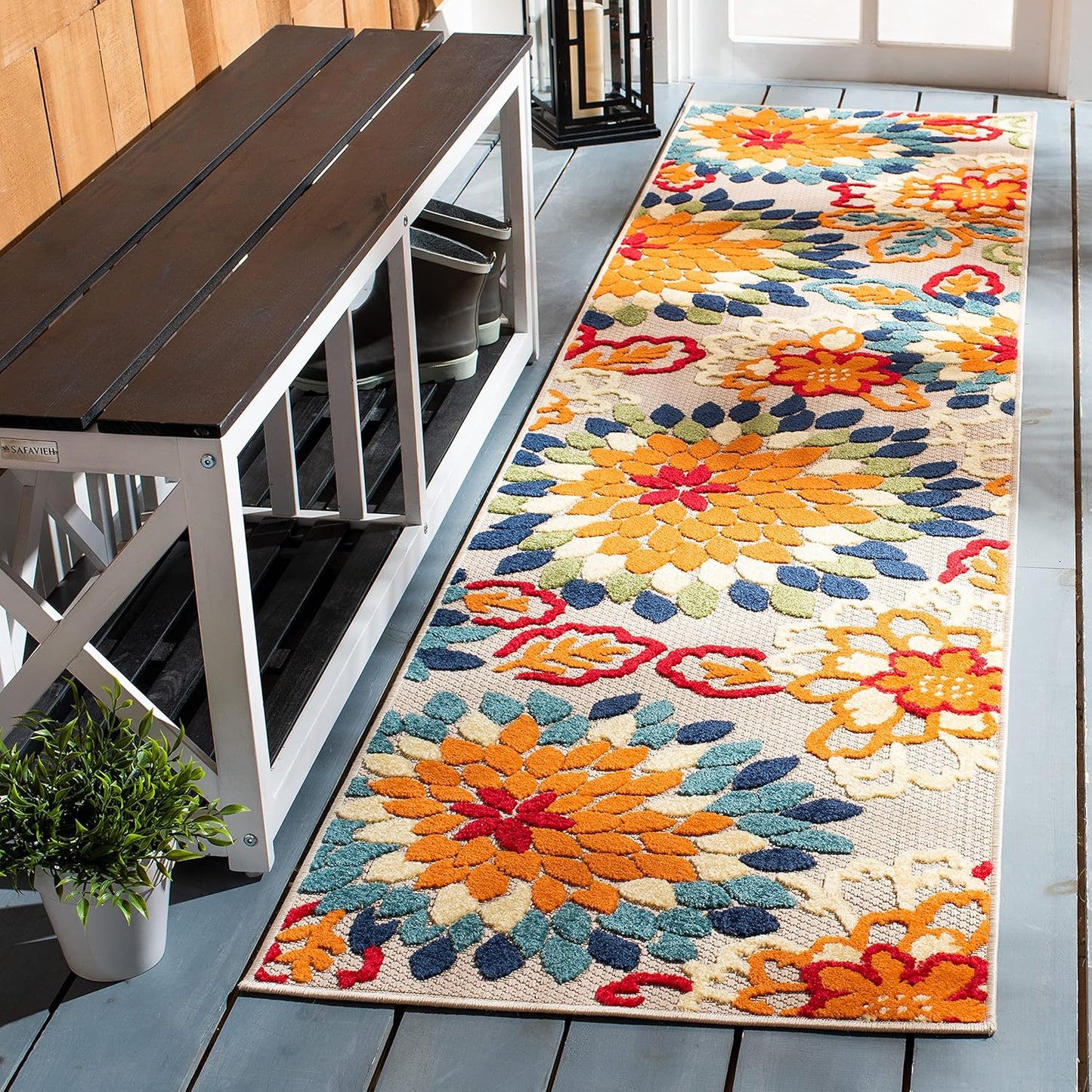 SAFAVIEH Cabana Collection Area Rug - 5'3" x 7'7", Ivory & Orange, Floral Design, Non-Shedding & Easy Care, Indoor/Outdoor & Washable-Ideal for Patio, Backyard, Mudroom (CBN391A)