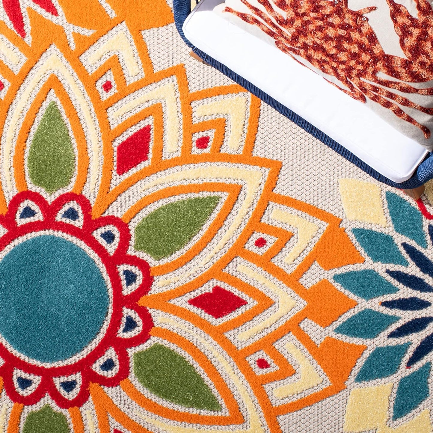 SAFAVIEH Cabana Collection 2'2" x 7' Ivory/Orange CBN328A Floral Indoor/ Outdoor Non-Shedding Easy Cleaning Patio Backyard Porch Deck Mudroom Runner Rug