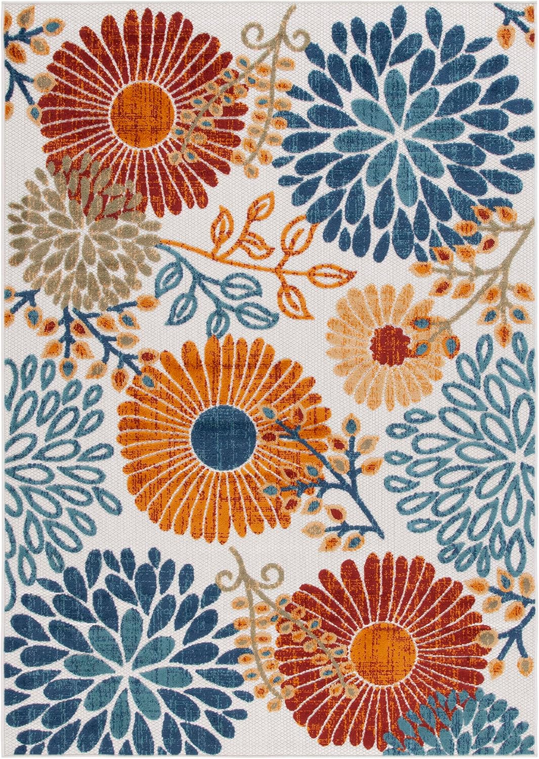 SAFAVIEH Cabana Collection 3' Round Cream/Red CBN832A Floral Indoor/ Outdoor Non-Shedding Easy Cleaning Patio Backyard Deck Porch Mudroom Area Rug