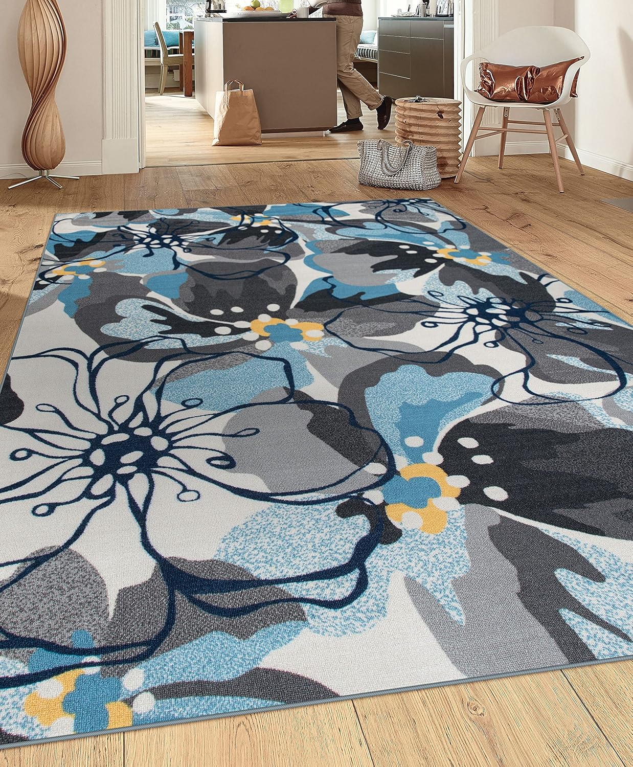 Rugshop Modern Bright Flowers Non-Slip (Non-Skid) Area Rug 8 x 10 (7' 10" x 10') Multi