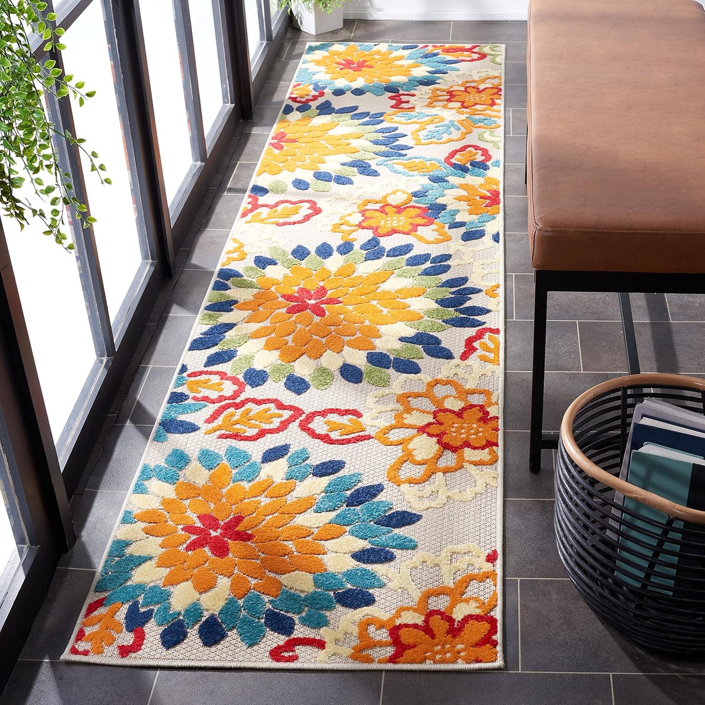 SAFAVIEH Cabana Collection Area Rug - 5'3" x 7'7", Ivory & Orange, Floral Design, Non-Shedding & Easy Care, Indoor/Outdoor & Washable-Ideal for Patio, Backyard, Mudroom (CBN391A)