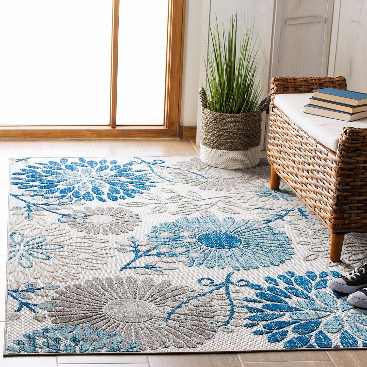SAFAVIEH Cabana Collection 3' Round Cream/Red CBN832A Floral Indoor/ Outdoor Non-Shedding Easy Cleaning Patio Backyard Deck Porch Mudroom Area Rug