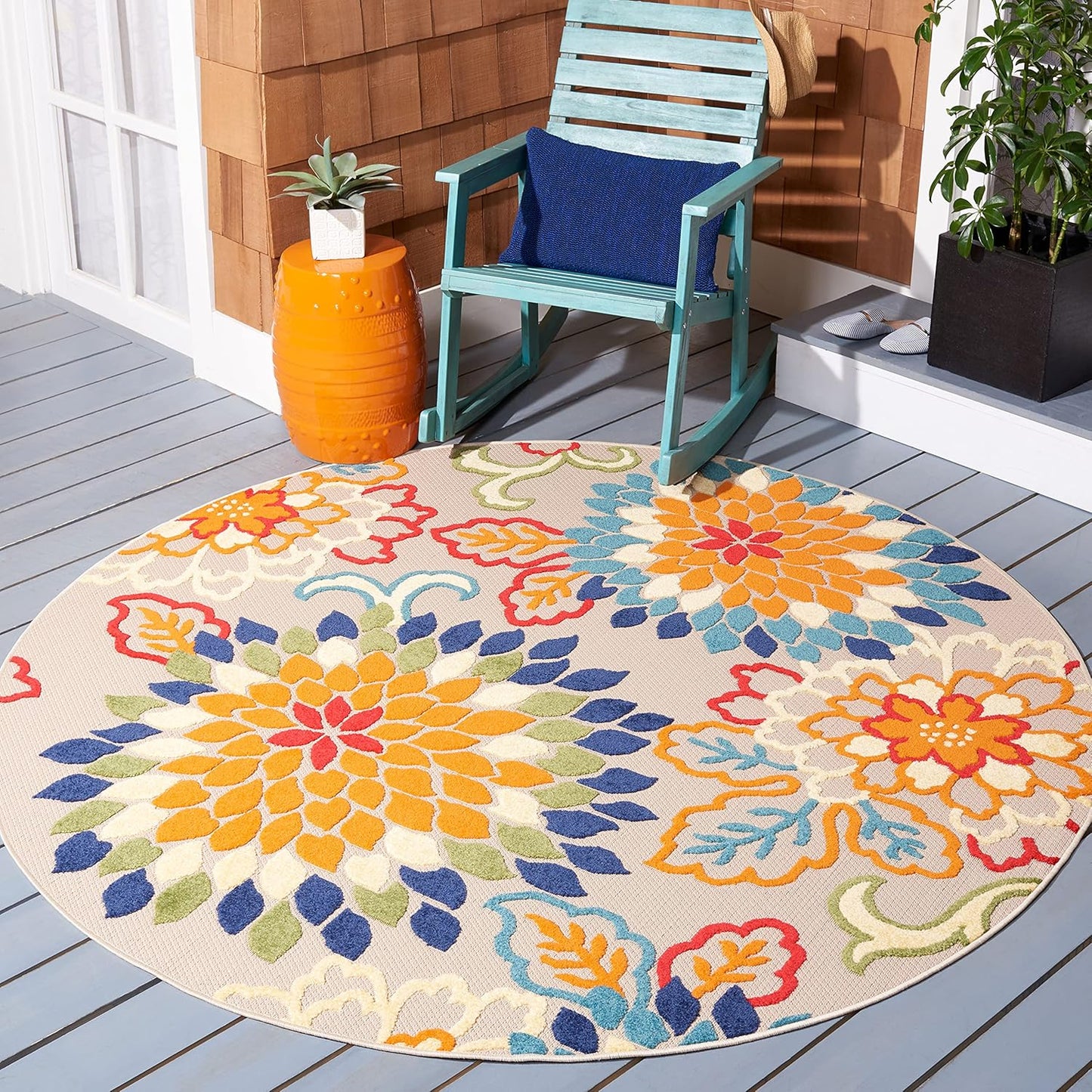 SAFAVIEH Cabana Collection Area Rug - 5'3" x 7'7", Ivory & Orange, Floral Design, Non-Shedding & Easy Care, Indoor/Outdoor & Washable-Ideal for Patio, Backyard, Mudroom (CBN391A)