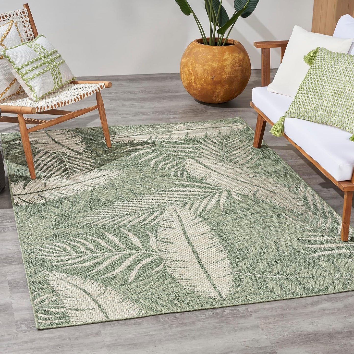 Nourison Home Garden Oasis Indoor/Outdoor Ivory Green 6' x 9' Area Rug, Easy Cleaning, Non Shedding, Bed Room, Living Room, Dining Room, Backyard, Deck, Patio (6x9)