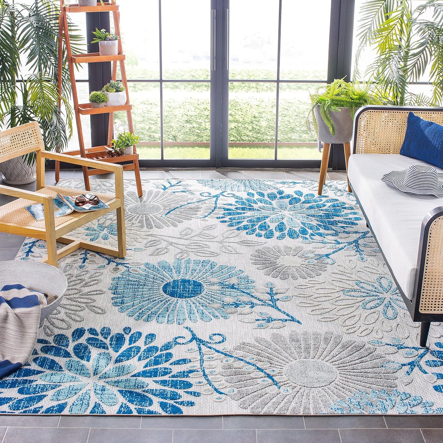 SAFAVIEH Cabana Collection 3' Round Cream/Red CBN832A Floral Indoor/ Outdoor Non-Shedding Easy Cleaning Patio Backyard Deck Porch Mudroom Area Rug