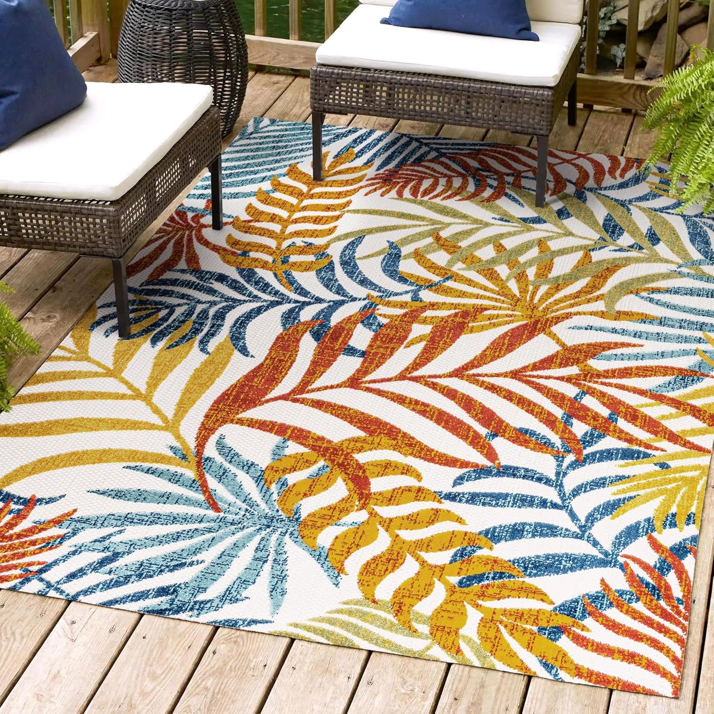 JONATHAN Y AMC100B-8 Tropics Palm Leaves Indoor Outdoor Area Rug Bohemian Floral Easy Cleaning High Traffic Bedroom Kitchen Backyard Patio Porch Non Shedding, 8 X 10, Cream/Orange