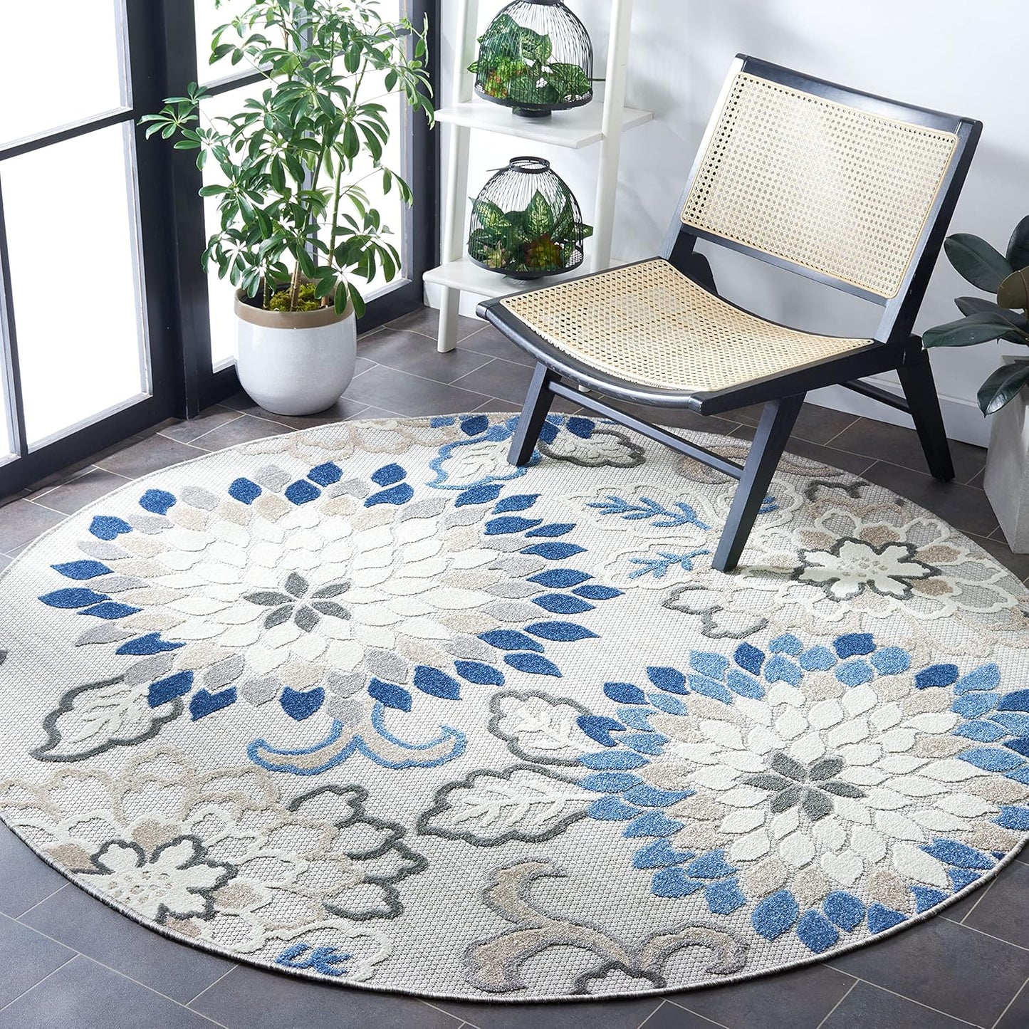 SAFAVIEH Cabana Collection Area Rug - 5'3" x 7'7", Ivory & Orange, Floral Design, Non-Shedding & Easy Care, Indoor/Outdoor & Washable-Ideal for Patio, Backyard, Mudroom (CBN391A)