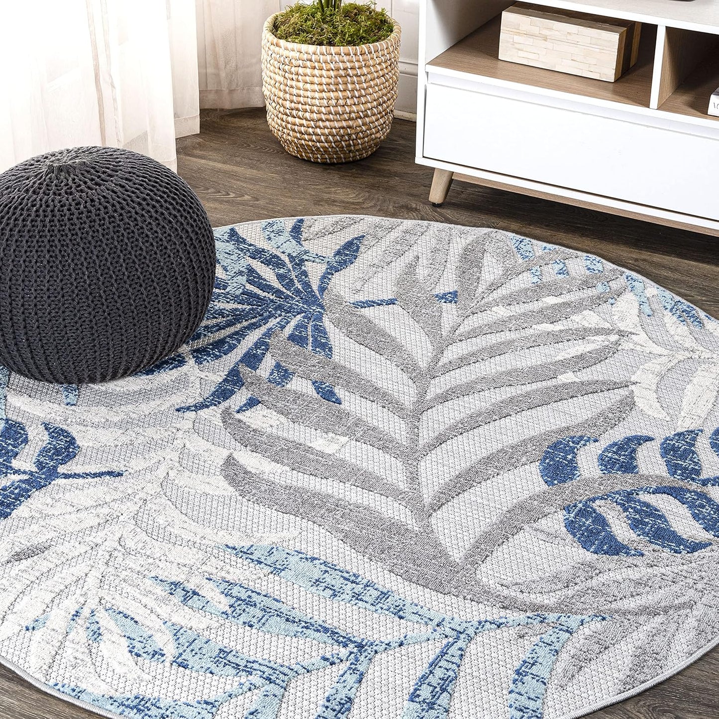 JONATHAN Y AMC100B-8 Tropics Palm Leaves Indoor Outdoor Area Rug Bohemian Floral Easy Cleaning High Traffic Bedroom Kitchen Backyard Patio Porch Non Shedding, 8 X 10, Cream/Orange