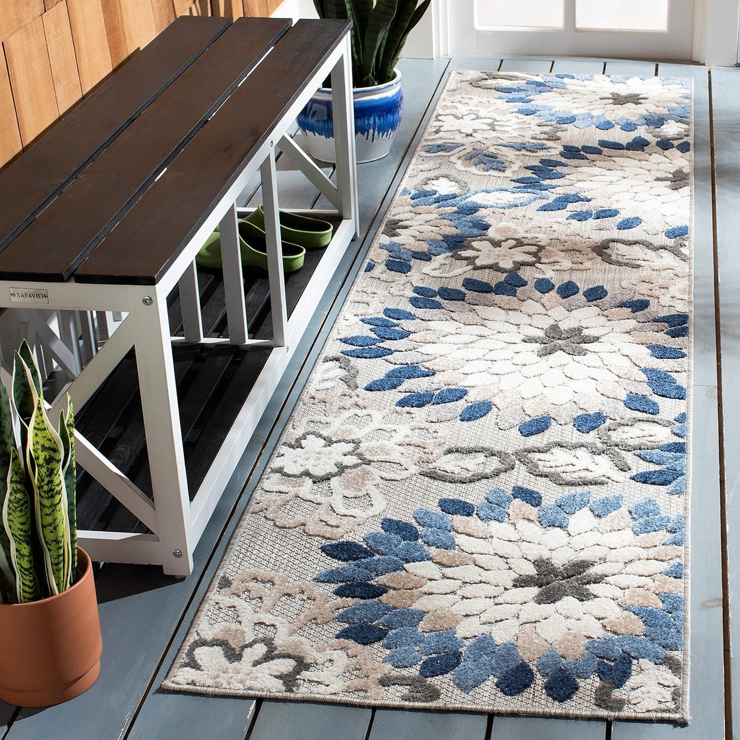 SAFAVIEH Cabana Collection Area Rug - 5'3" x 7'7", Ivory & Orange, Floral Design, Non-Shedding & Easy Care, Indoor/Outdoor & Washable-Ideal for Patio, Backyard, Mudroom (CBN391A)