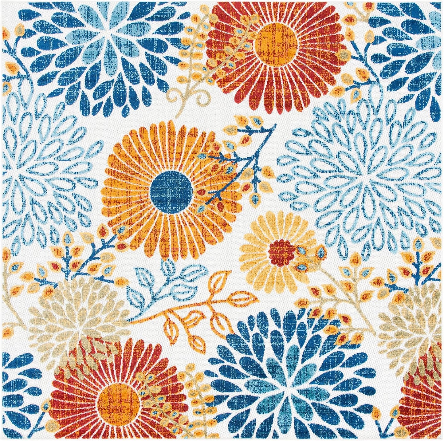 SAFAVIEH Cabana Collection 3' Round Cream/Red CBN832A Floral Indoor/ Outdoor Non-Shedding Easy Cleaning Patio Backyard Deck Porch Mudroom Area Rug
