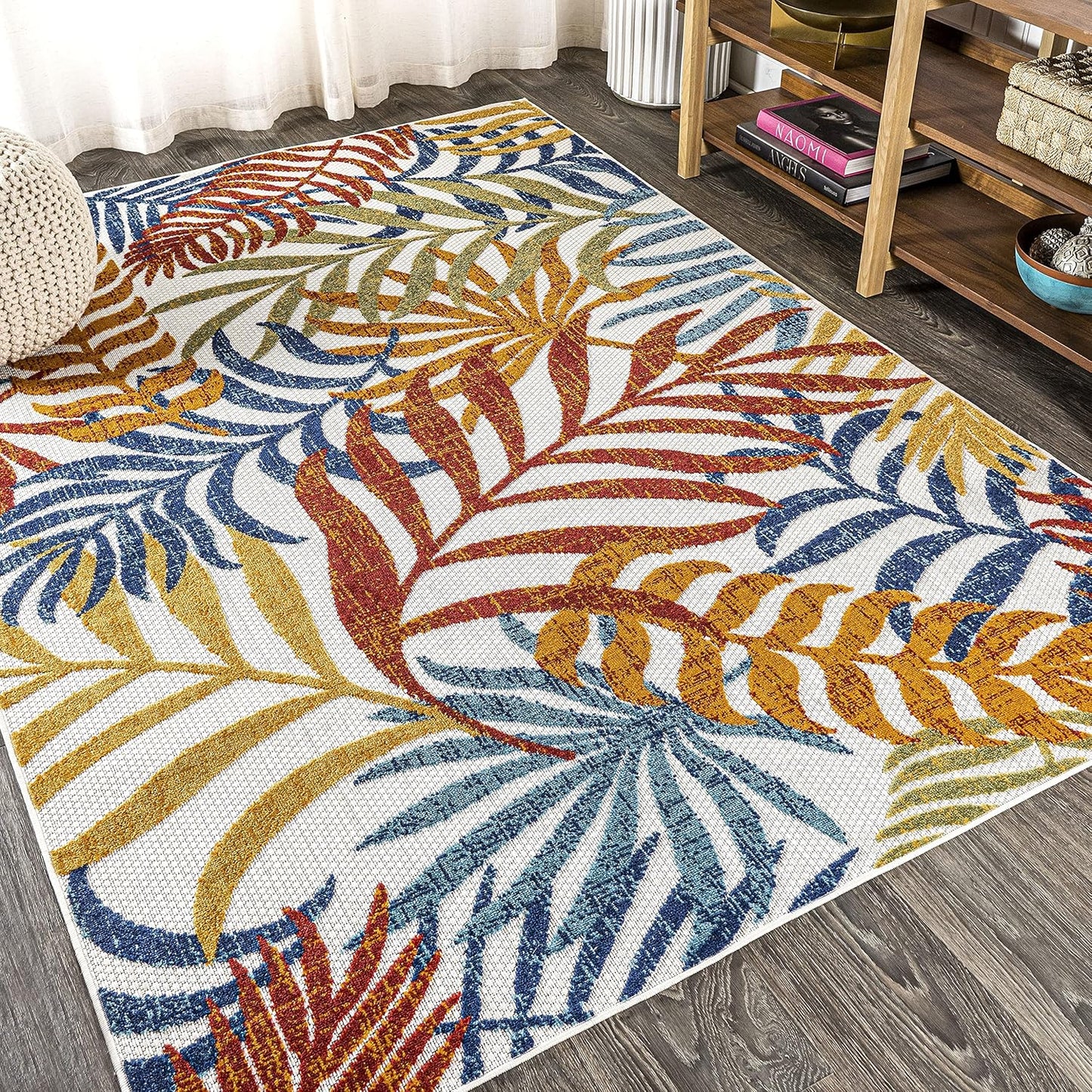 JONATHAN Y AMC100B-8 Tropics Palm Leaves Indoor Outdoor Area Rug Bohemian Floral Easy Cleaning High Traffic Bedroom Kitchen Backyard Patio Porch Non Shedding, 8 X 10, Cream/Orange