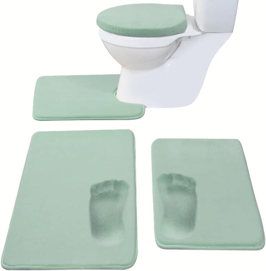 Madeals Memory Foam Bath Mat Set 4 Piece with Toilet Lid Cover and Combo Rug Sage Green
