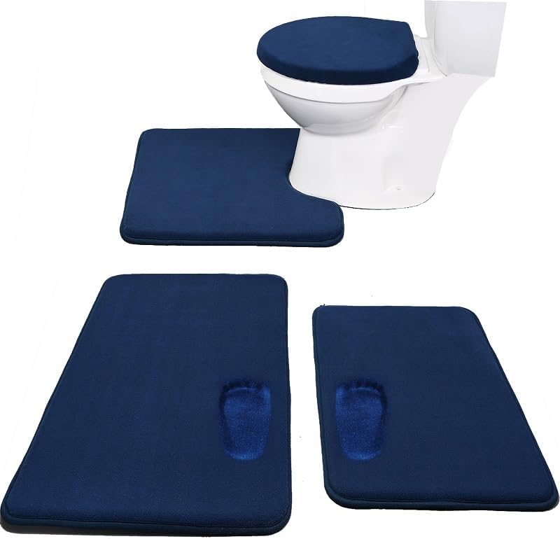 Madeals Memory Foam Bath Mat Set 4 Piece with Toilet Lid Cover and Combo Rug Sage Green