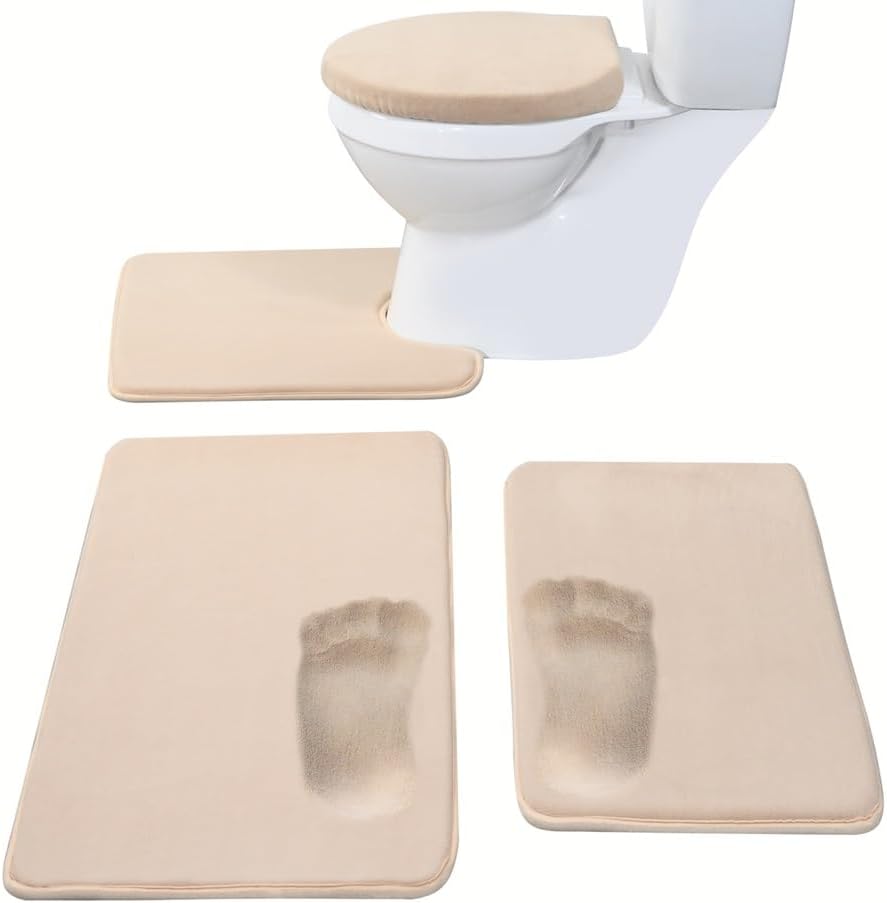 Madeals Memory Foam Bath Mat Set 4 Piece with Toilet Lid Cover and Combo Rug Sage Green