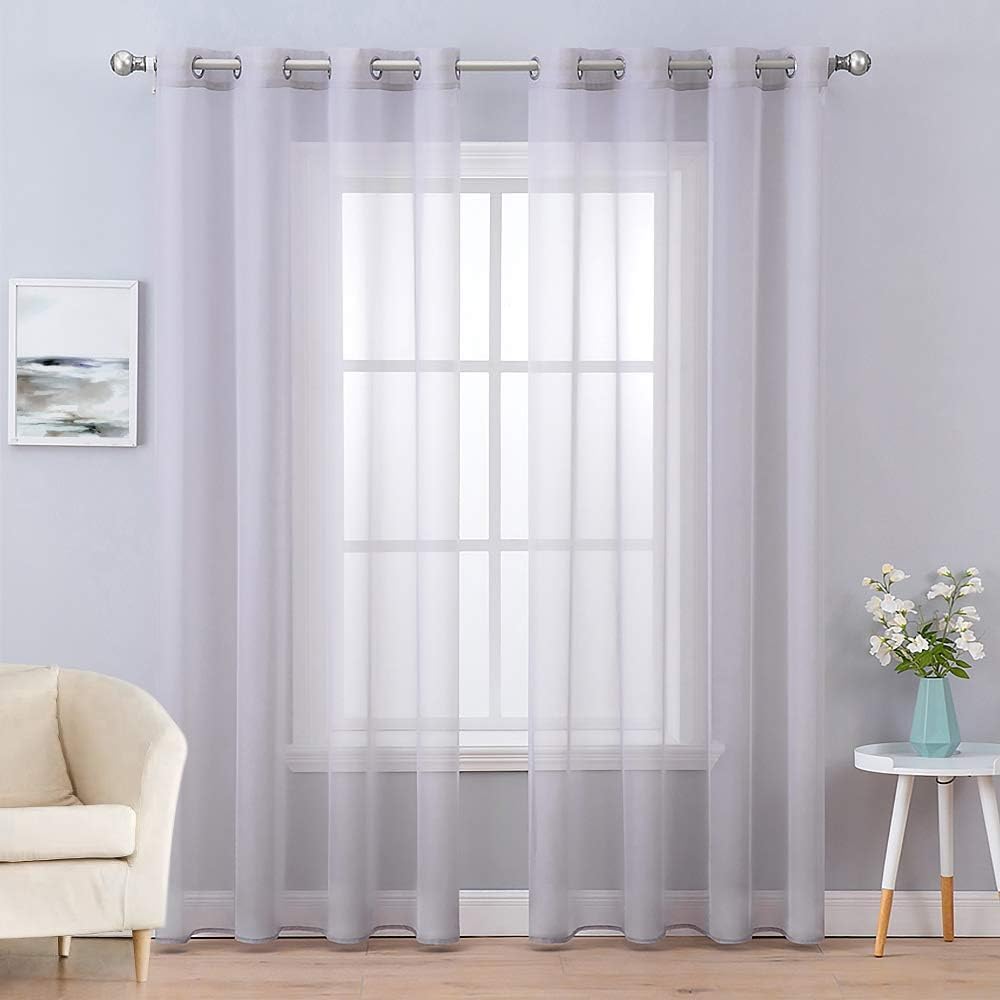 MIULEE 2 Panels Solid Color Ivory Sheer Curtains Elegant Grommet Top Window Voile Panels/Drapes/Treatment for Bedroom Living Room (54X90 Inches)