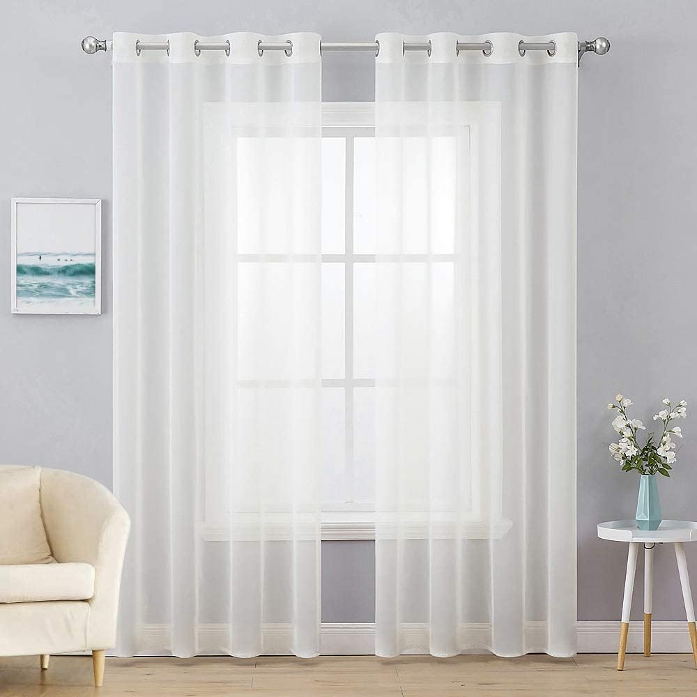 MIULEE 2 Panels Solid Color Ivory Sheer Curtains Elegant Grommet Top Window Voile Panels/Drapes/Treatment for Bedroom Living Room (54X90 Inches)