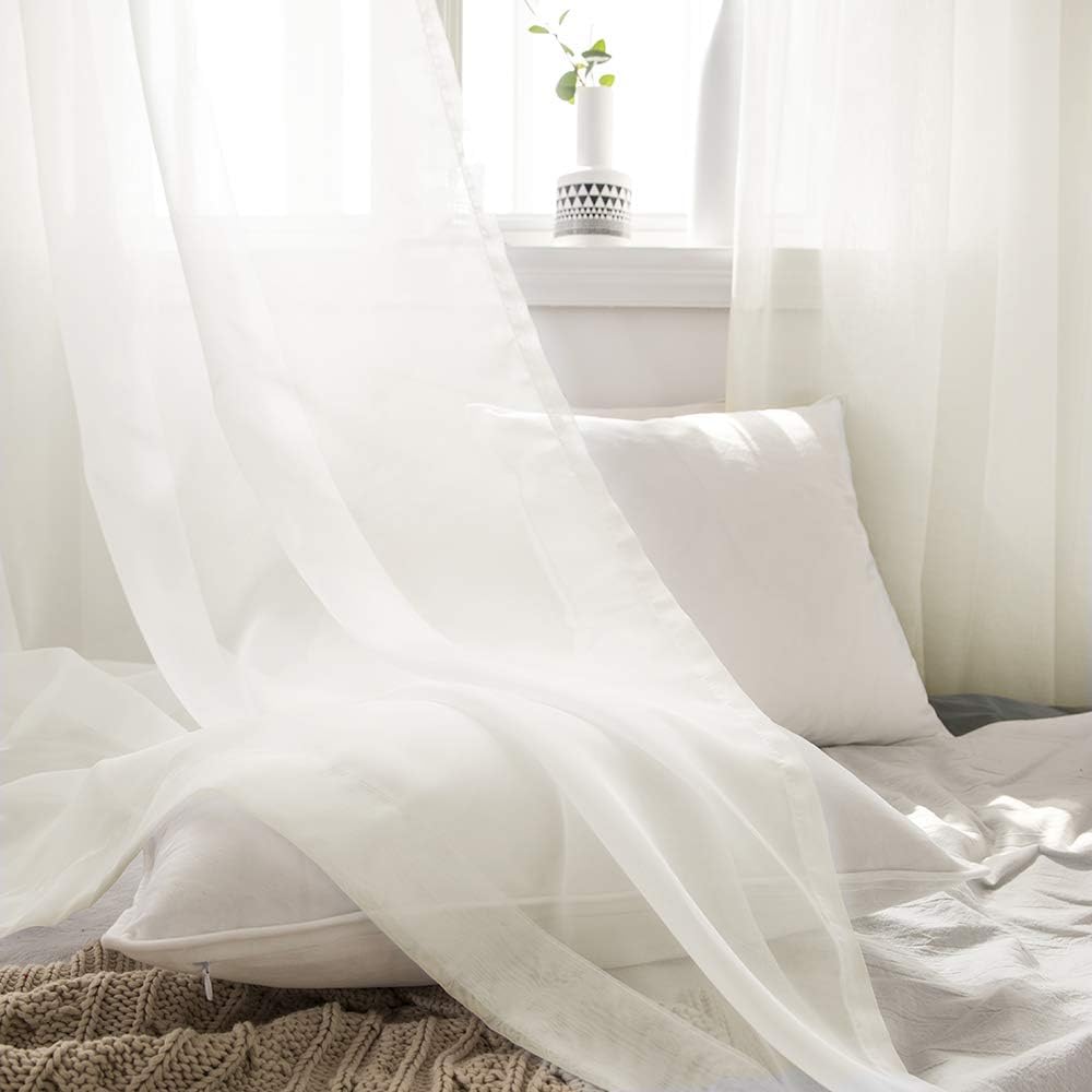 MIULEE 2 Panels Solid Color Ivory Sheer Curtains Elegant Grommet Top Window Voile Panels/Drapes/Treatment for Bedroom Living Room (54X90 Inches)
