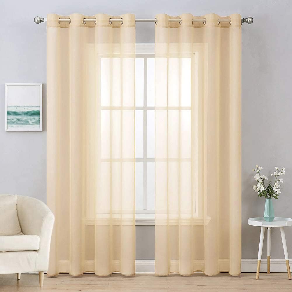 MIULEE 2 Panels Solid Color Ivory Sheer Curtains Elegant Grommet Top Window Voile Panels/Drapes/Treatment for Bedroom Living Room (54X90 Inches)