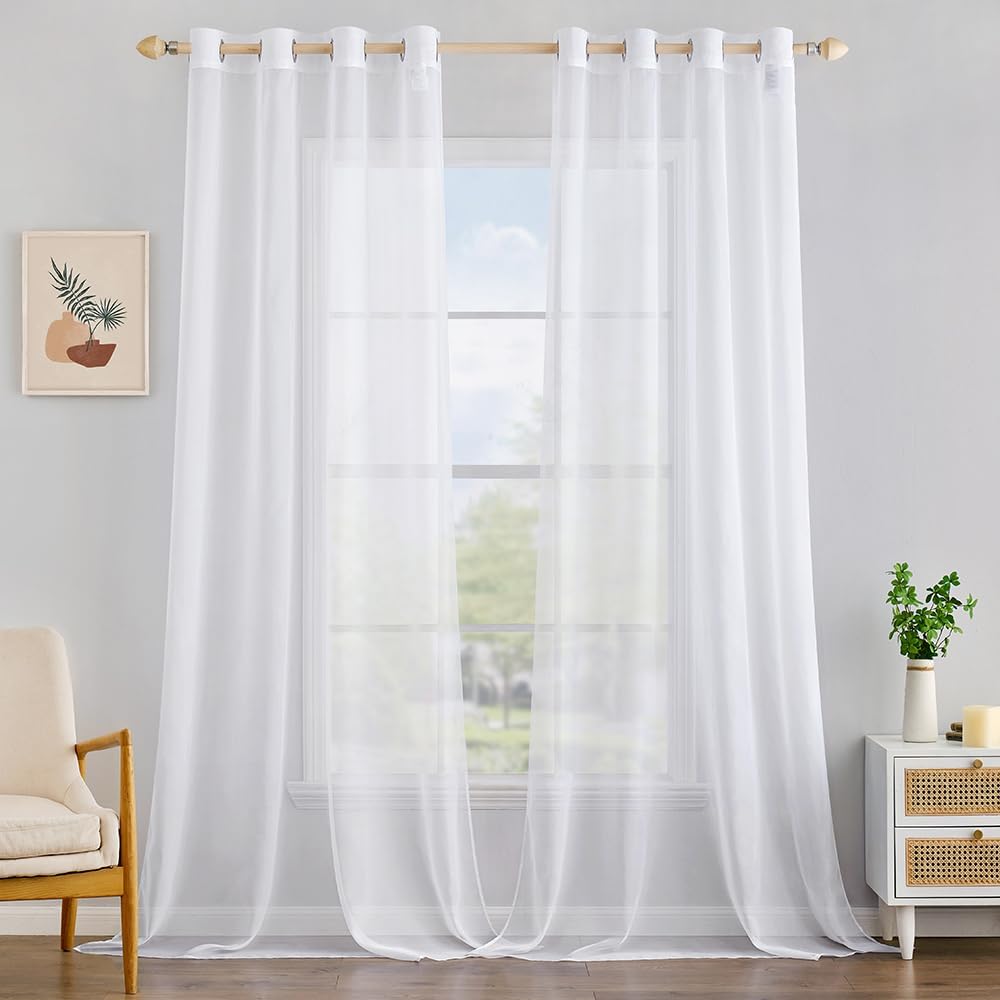 MIULEE 2 Panels Solid Color Ivory Sheer Curtains Elegant Grommet Top Window Voile Panels/Drapes/Treatment for Bedroom Living Room (54X90 Inches)