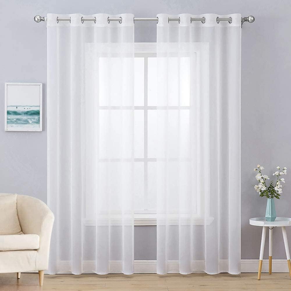 MIULEE 2 Panels Solid Color Ivory Sheer Curtains Elegant Grommet Top Window Voile Panels/Drapes/Treatment for Bedroom Living Room (54X90 Inches)