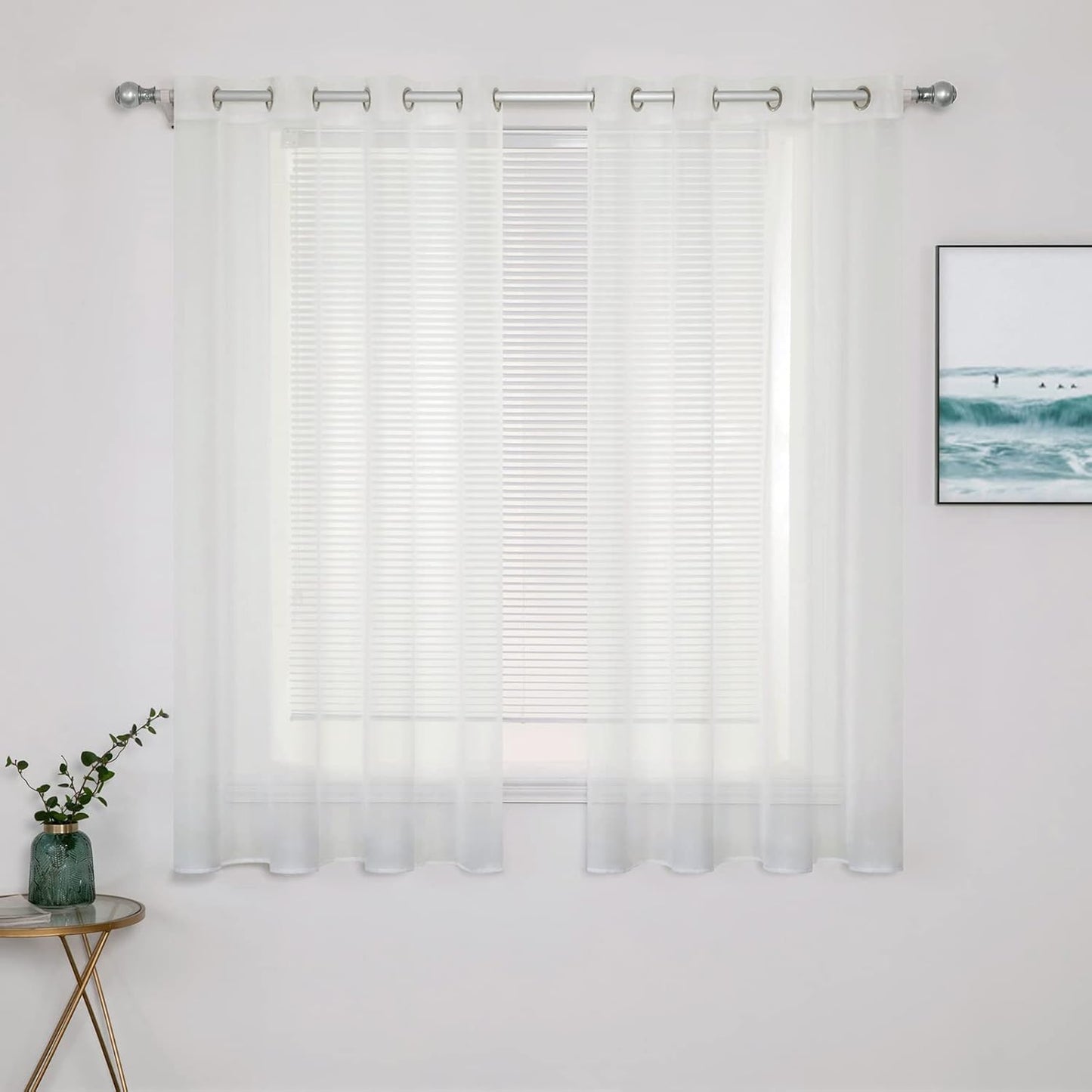 MIULEE 2 Panels Solid Color Ivory Sheer Curtains Elegant Grommet Top Window Voile Panels/Drapes/Treatment for Bedroom Living Room (54X90 Inches)
