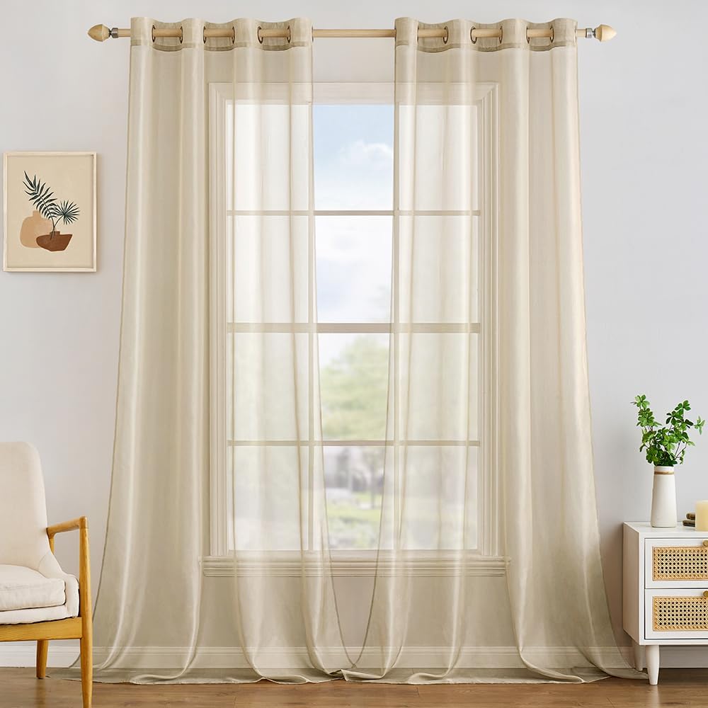 MIULEE 2 Panels Solid Color Ivory Sheer Curtains Elegant Grommet Top Window Voile Panels/Drapes/Treatment for Bedroom Living Room (54X90 Inches)