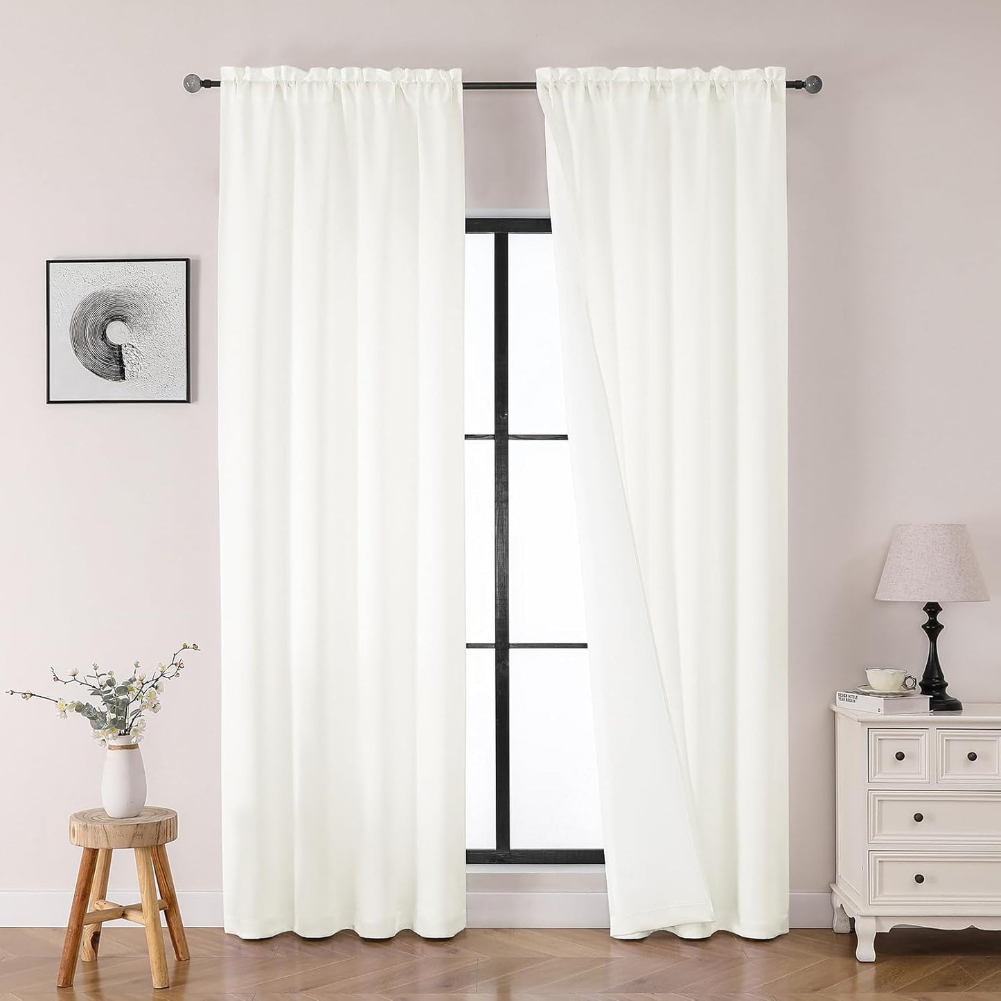 OWENIE Heidi Sage Green Curtains for Living Room 63 Inch Length 2 Panels Set, Light Filtering Solid Curtain for Bedroom, Rod Pocket Window Curtains & Drapes, 2 Pcs Each 40" W 63" L