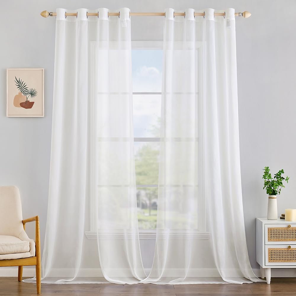 MIULEE 2 Panels Solid Color Ivory Sheer Curtains Elegant Grommet Top Window Voile Panels/Drapes/Treatment for Bedroom Living Room (54X90 Inches)