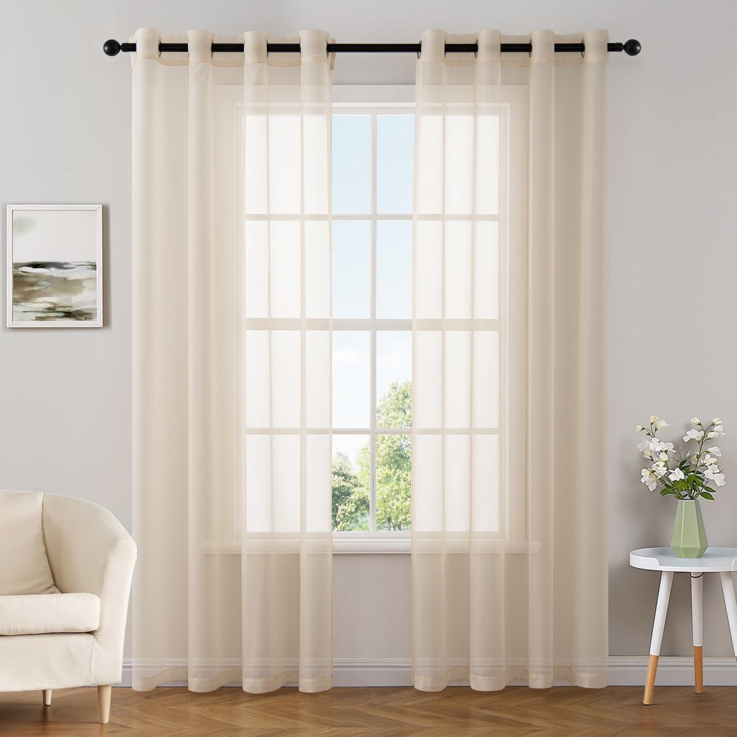 MIULEE 2 Panels Solid Color Ivory Sheer Curtains Elegant Grommet Top Window Voile Panels/Drapes/Treatment for Bedroom Living Room (54X90 Inches)
